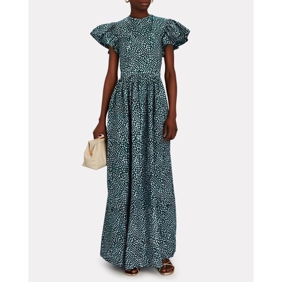 Sika Luna Flutter Printed Cotton Maxi Dress in Green - Picture 1 of 13